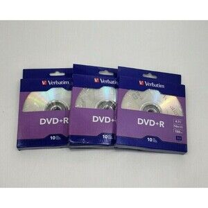 Verbatim DVD+R Discs 4.7GB 120 Min 16X Blank DVD 3 Packs of 10 (30) NEW Sealed